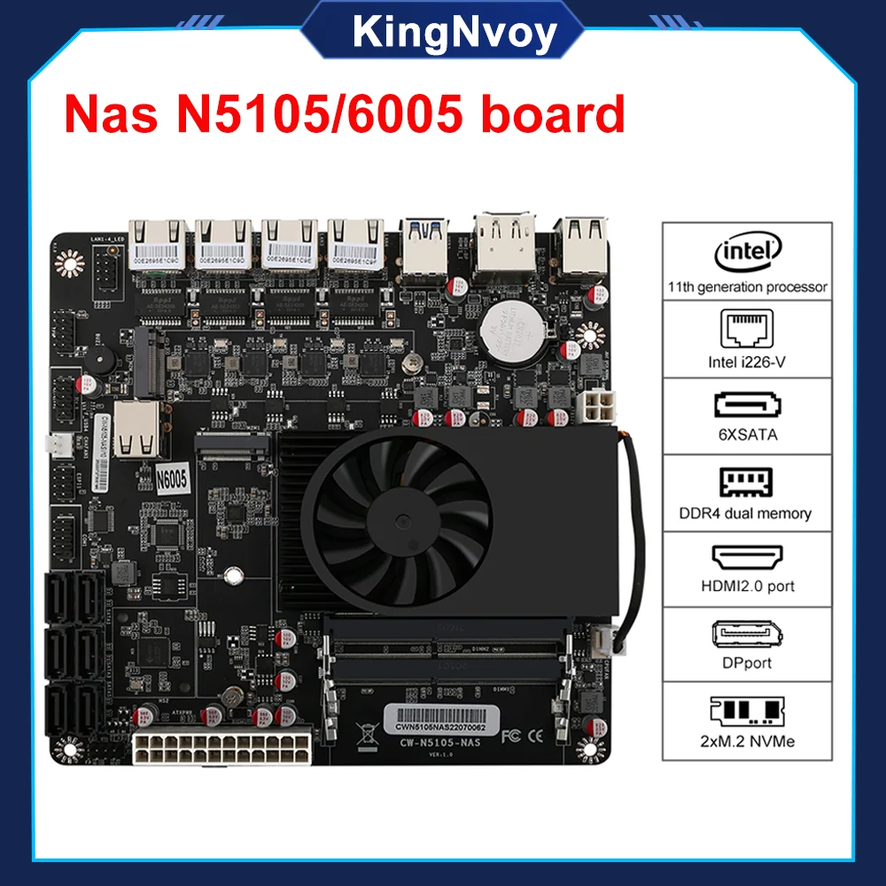 Nas  N6005 N5105 4xIntel i226-V 2.5G Nics  M.2 NVMe 6 * SATA3.0 2 * DDR4 HDMI2.0 DP Mini ITX 17x17cm Ʈ 